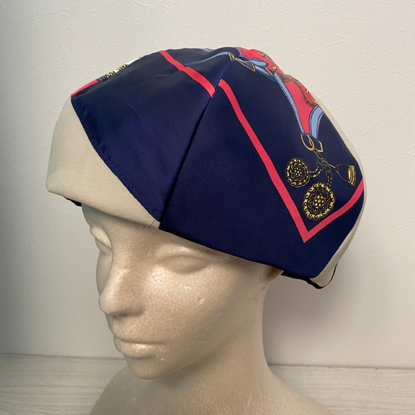 送料無料　綿麻のベレー帽（ネイビースカーフ） 4枚目の画像