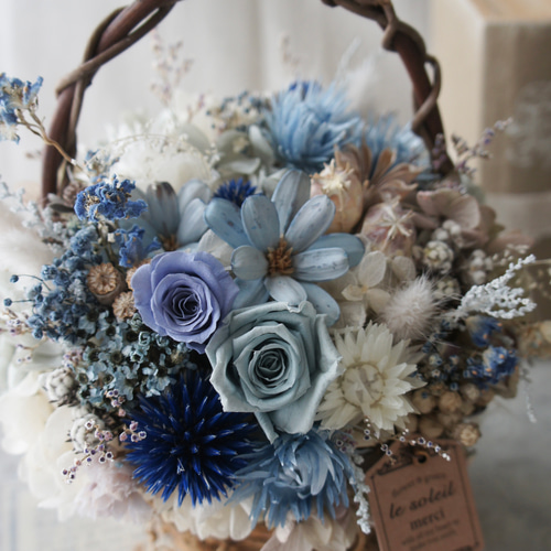 バスケットアレンジ～アンティークブルー〜 プリザーブドフラワー le