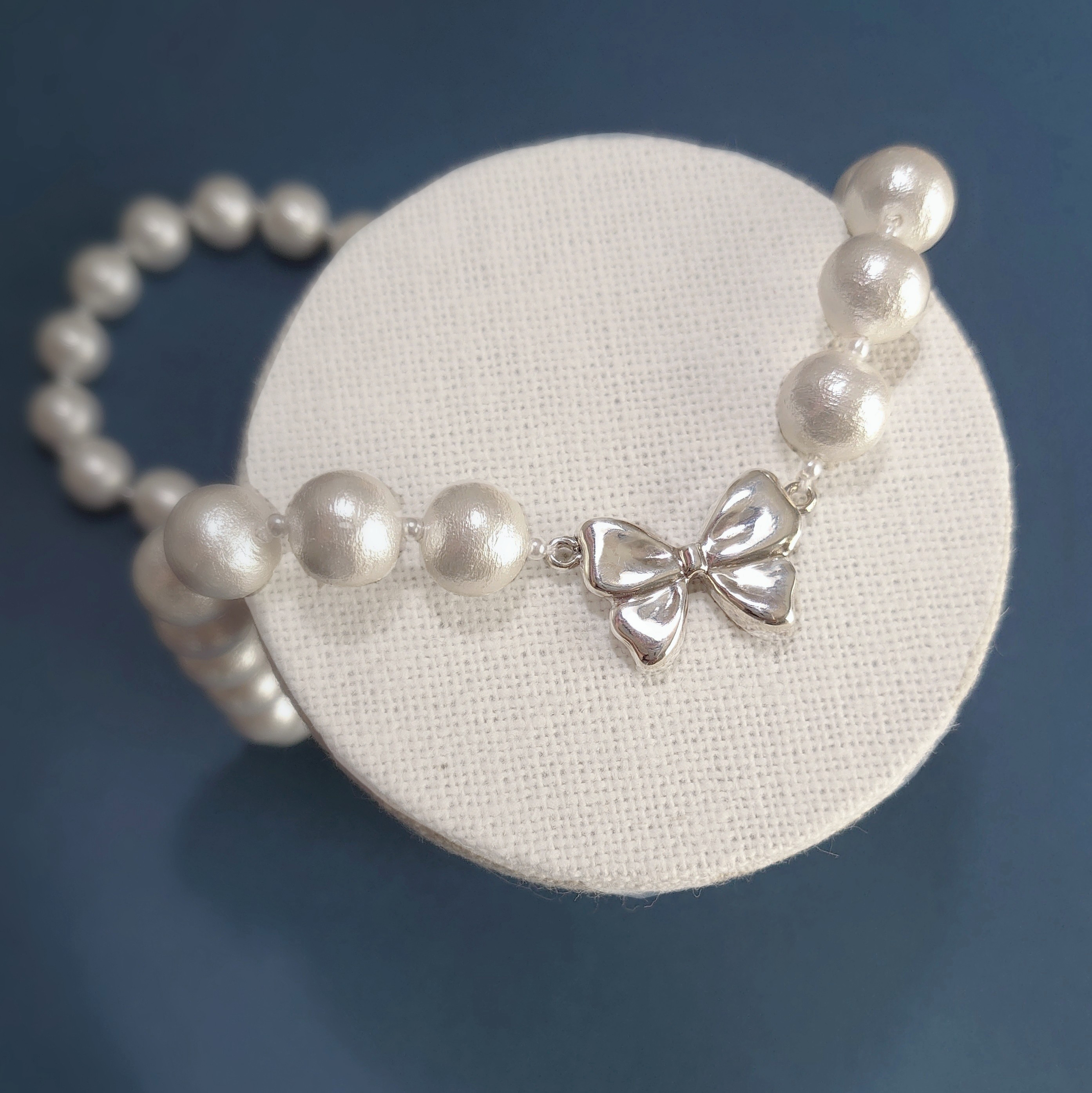 2wayリボンクラスプ コットンパールネックレス / silver925