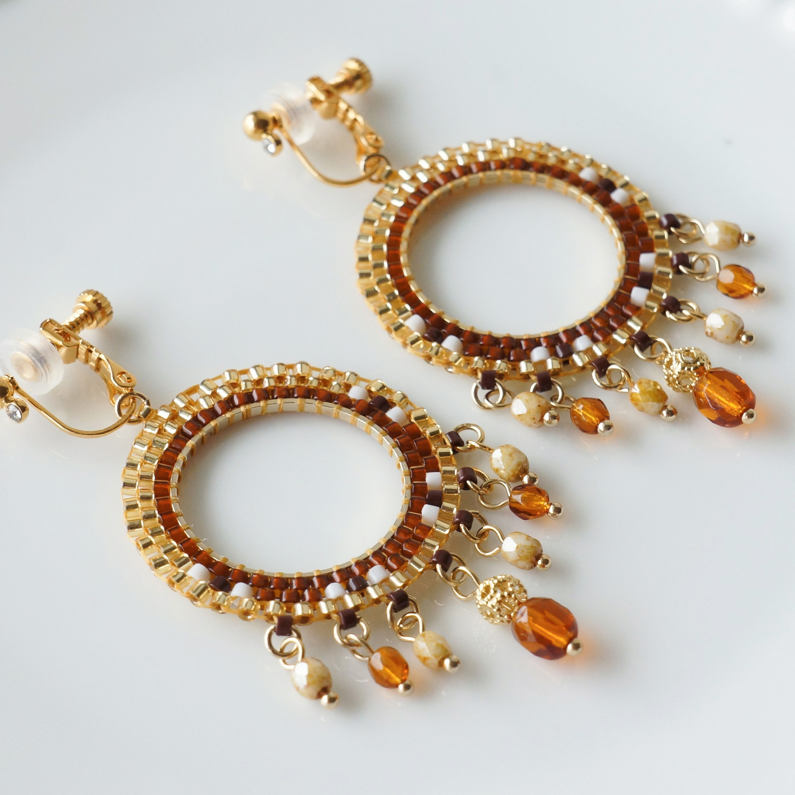 ブラウン　エスニック　フープ イヤリング ピアス