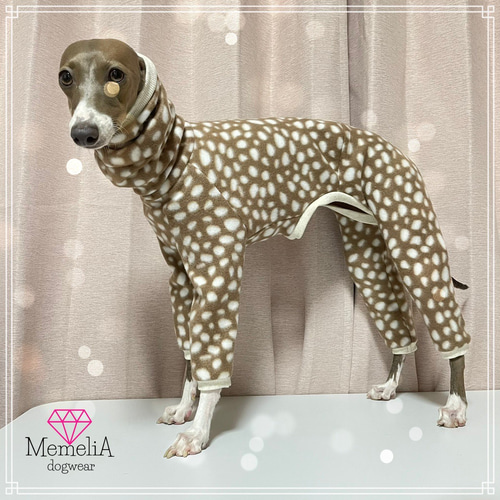 ミニピン用犬服】美脚なリアルバンビ登場!?バンビ柄フリースラグラン 