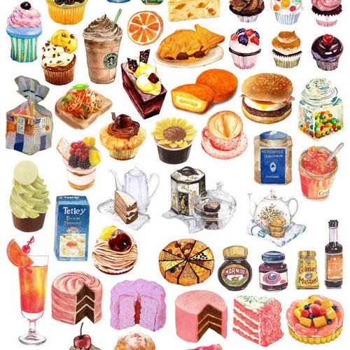 16シートフレークシール ノーカットタイプ 食べ物シール シール