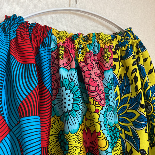 アフリカン柄プリント生地布ロングギャザースカートパッチワーク 