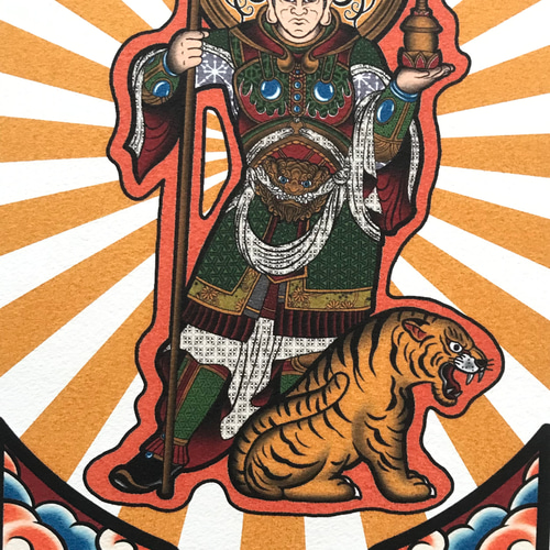 尾九 吉祥画 七福神 毘沙門天 A4サイズ フレーム付き イラスト