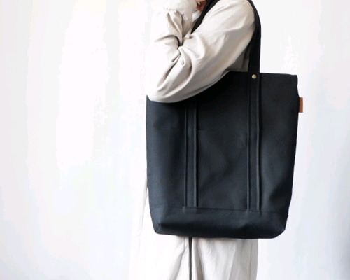 【ナナ様】縦長 がま口トート　安芸帆布　ブラック　ハンドメイド ナナ様】縦長 がま口トート 安芸帆布 ブラック ハンドメイド