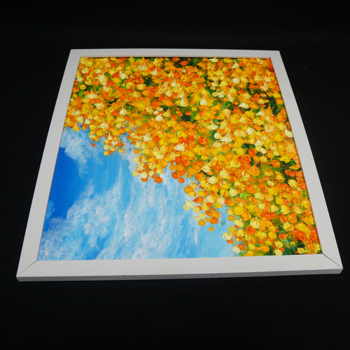 油絵 油彩 油彩画 絵 絵画 【ミモザ青空】 絵画 HR 通販