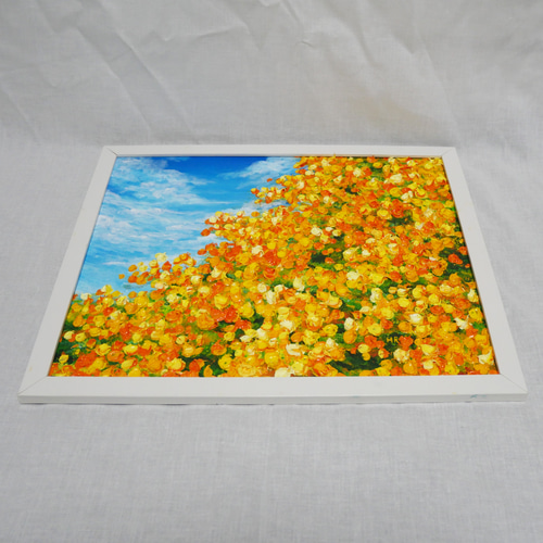 油絵 油彩 油彩画 絵 絵画　【ミモザ青空】 油絵 油彩 油彩画 絵 絵画 【青空のミモザ】 絵画 HR 通販