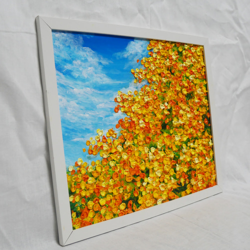 油絵 油彩 油彩画 絵 絵画 【青空のミモザ】 絵画 HR 通販