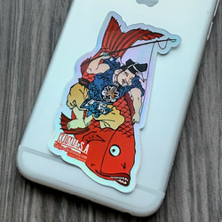 浮世絵 鯉に乗る恵比寿様 ホログラムステッカー シール・ステッカー