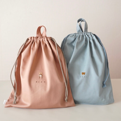 ♡選べるサイズ♡さくらんぼ刺繍の巾着袋 くすみピンク×パステル