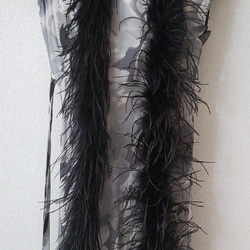 50％OFF マラボーストール<黒>オーストリッチ羽毛入り 約180cm 黒