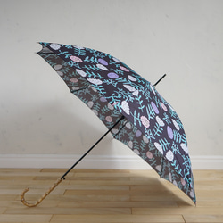 【8月入荷予約】お得な傘 靴下2足セット 晴雨兼用傘 フラワーブラック  雨傘 ALCEDO 15枚目の画像