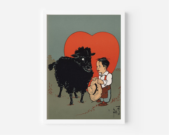 ヴィンテージポスター、「マザーグース」の挿絵ポスター、黒羊、シンプルなインテリアに彩を、子供部屋などに【M-0129】 3枚目の画像
