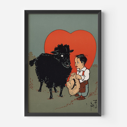 ヴィンテージポスター、「マザーグース」の挿絵ポスター、黒羊