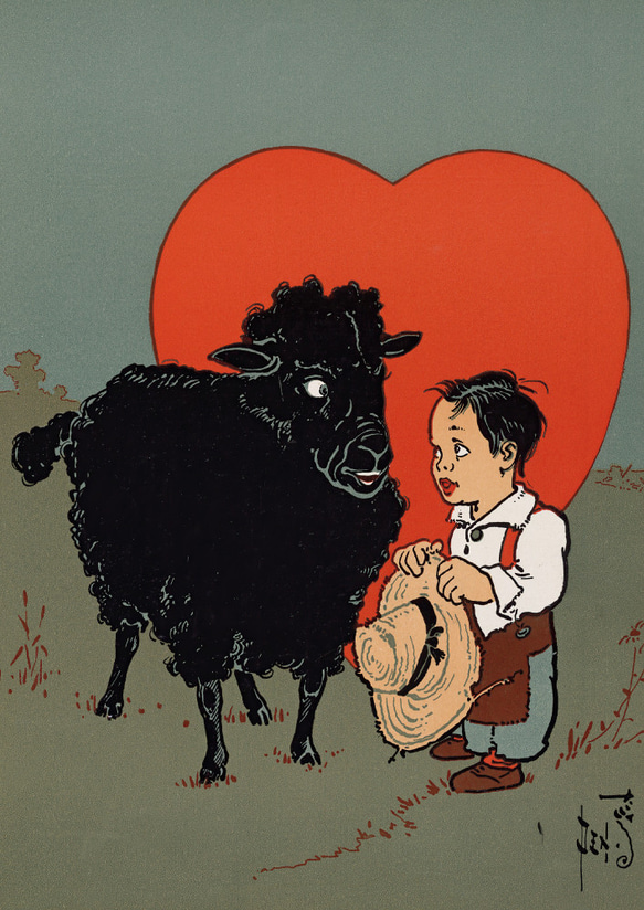ヴィンテージポスター、「マザーグース」の挿絵ポスター、黒羊、シンプルなインテリアに彩を、子供部屋などに【M-0129】 8枚目の画像