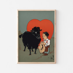ヴィンテージポスター、「マザーグース」の挿絵ポスター、黒羊、シンプルなインテリアに彩を、子供部屋などに【M-0129】 1枚目の画像