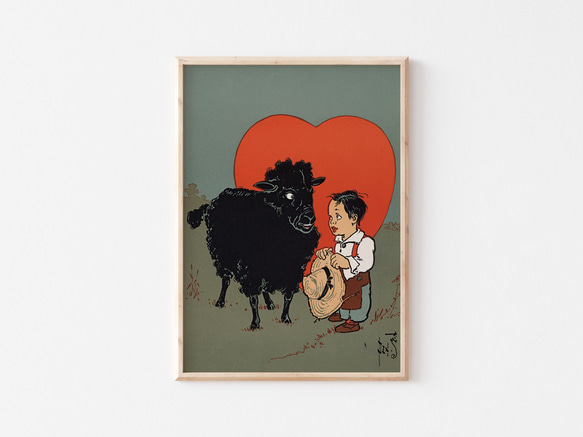 ヴィンテージポスター、「マザーグース」の挿絵ポスター、黒羊、シンプルなインテリアに彩を、子供部屋などに【M-0129】 1枚目の画像