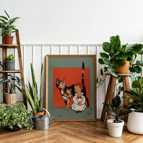 マザーグース、ねこ、ヴィンテージポスター、挿絵ポスター、シンプルな