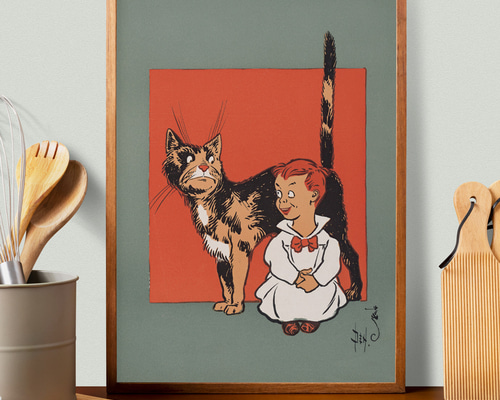 マザーグース、ねこ、ヴィンテージポスター、挿絵ポスター、シンプルな