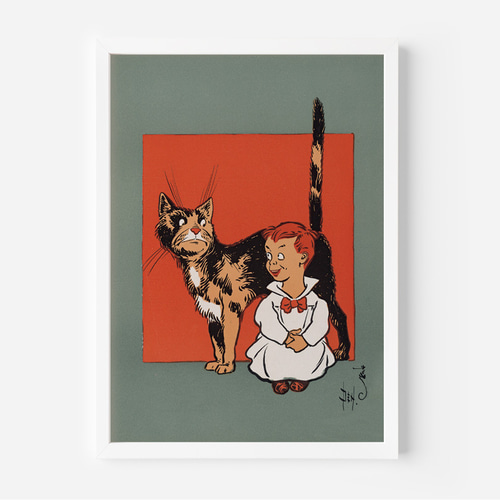 マザーグース、ねこ、ヴィンテージポスター、挿絵ポスター、シンプルな