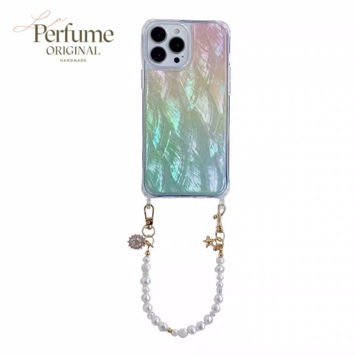 天然シェル♡キラキラ✨ビタミンカラー♡天然パールチェーン iPhoneケース キラキラ天然シェル✨ビタミン系カラー パールチャームチェーン