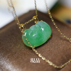 美品　本翡翠ネックレス 本翡翠ネックレス 可愛いキツネ ミャンマー産 みずみずしい 一点物