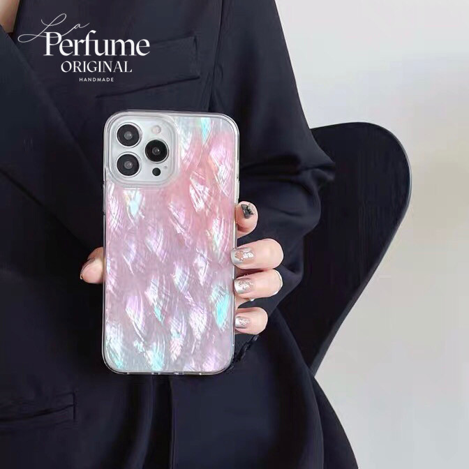 天然シェル♡キラキラ ピンク グラデ 貝 オリジナルiPhoneケース