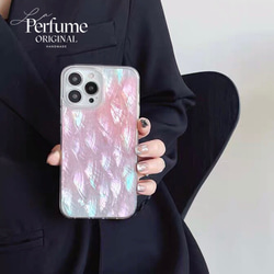 キラキラ天然シェル✨ピンクグリーン系 淡色 貝殻 オリジナル iPhone