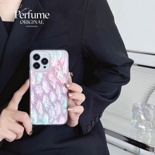 キラキラ天然シェル✨ピンクグリーン系 淡色 貝殻 オリジナル iPhone