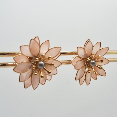 ことり♡.* 14kgfモスアゲートフラワーカービング・フローライトピアス ことり♡.* 様専用14kgfモスアゲートフラワーカービング・フローライト