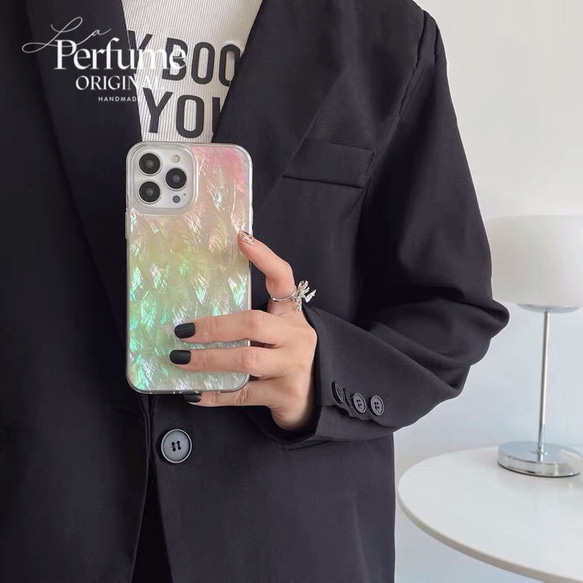 キラキラ天然シェル✨ビタミン系カラー 淡色 貝殻 オリジナル iPhoneケース【受注生産】カラフル 夏 スマホケース 11枚目の画像