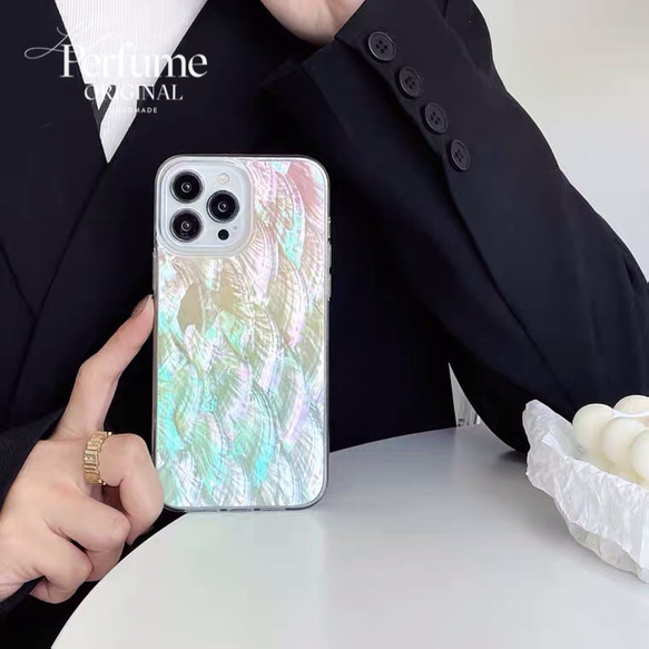 キラキラ天然シェル✨ビタミン系カラー 淡色 貝殻 オリジナル iPhoneケース【受注生産】カラフル 夏 スマホケース 3枚目の画像