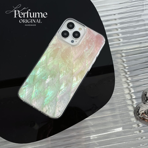 キラキラ天然シェルビタミンカラー♡パールチェーン付も可✨オリジナル✨iPhone キラキラ天然シェル✨ホワイト系 チャームパールチェーン付き