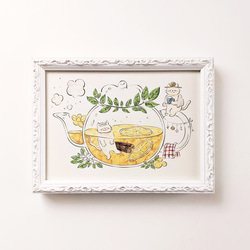 2L 猫とレモンティー アートプリント/イラスト複製画 イラスト Yakumo