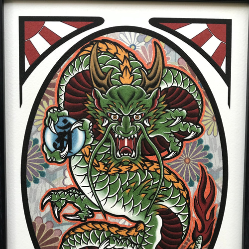 絵画   「追憶」A4サイズ額つき 尾九 龍画 正面龍 A4サイズ フレーム付き | iichi 日々の暮らし