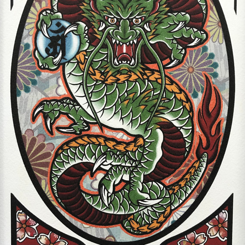 正面龍 龍画 和風イラスト A4サイズ 簡易フレーム付き｜尾九 イラスト