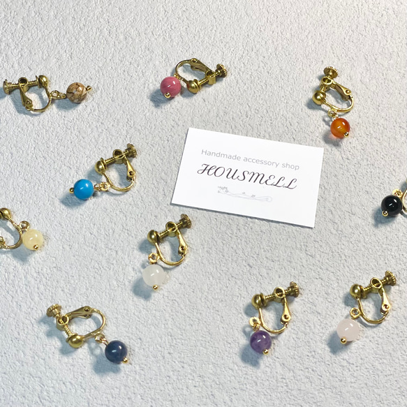 ラウンド天然石6mm 1粒イヤリング ゴールド 各種 1枚目の画像