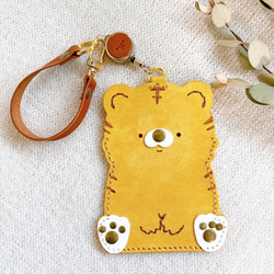 ハンドメイド　虎　ケース付き 虎さんICカードケース リール付きストラップセット とら トラ レザー