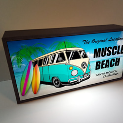 アメリカン雑貨 ワーゲンバス マッスルビーチ 海 ヤシの木 ミニチュア サイン ランプ 看板 置物 雑貨 ライトBOX 2枚目の画像