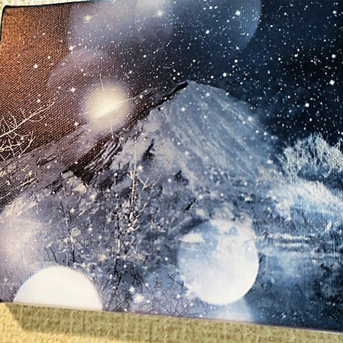 冬富士と三日月」三日月 富士山 幻想的 モノクロ 星 冬 おしゃれ 絵画