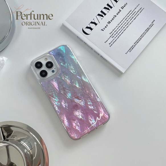 キラキラ天然シェル✨ブルーパープル系カラー 淡色 貝殻 オリジナル iPhoneケース【受注生産】カラフル 夏 海 6枚目の画像
