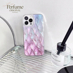 キラキラ天然シェル✨ブルーパープル系カラー 淡色 貝殻 オリジナル iPhoneケース【受注生産】カラフル 夏 海 4枚目の画像