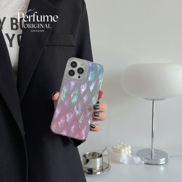 キラキラ天然シェル✨ブルーパープル系カラー 淡色 貝殻 オリジナル iPhoneケース【受注生産】カラフル 夏 海 10枚目の画像