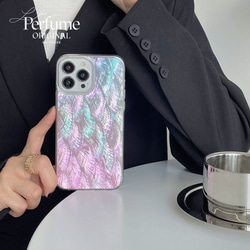 キラキラ天然シェル✨ブルーパープル系カラー 淡色 貝殻 オリジナル iPhoneケース【受注生産】カラフル 夏 海 3枚目の画像