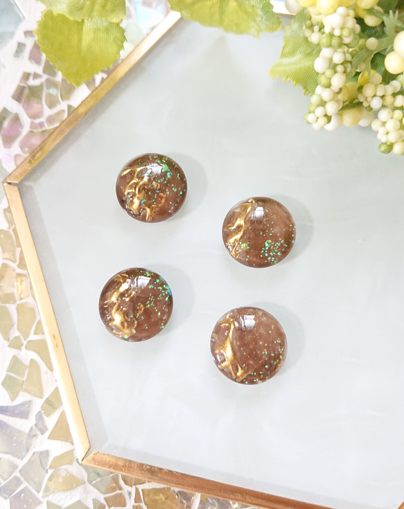 ガラスカボション☆4個 f-14 ブラウン/カボション/ガラス/カラージェル  