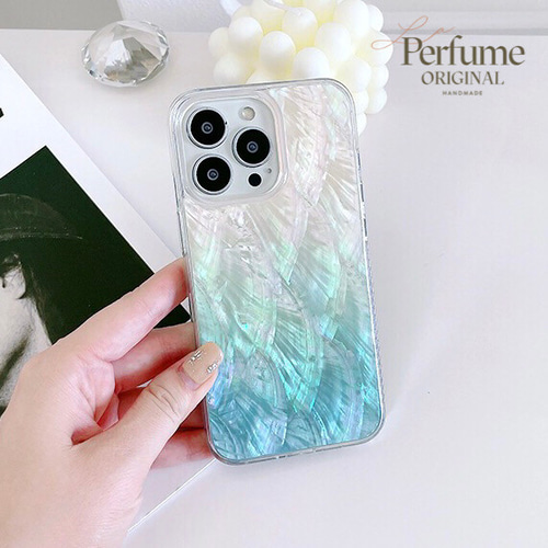 ブランド購入サイト キラキラ天然シェル✨ライトブルー系 ナチュラルグラデーション iPhoneアクセサリー