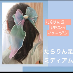 7色のグラデーションが美しい♡オーロラシェル♡たらりん足リボンのヘアゴム 17枚目の画像