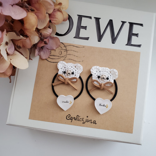 オーダーメイド♡お鼻ぷっくりクマさん♡ベビーヘアクリップ＆ヘアゴム