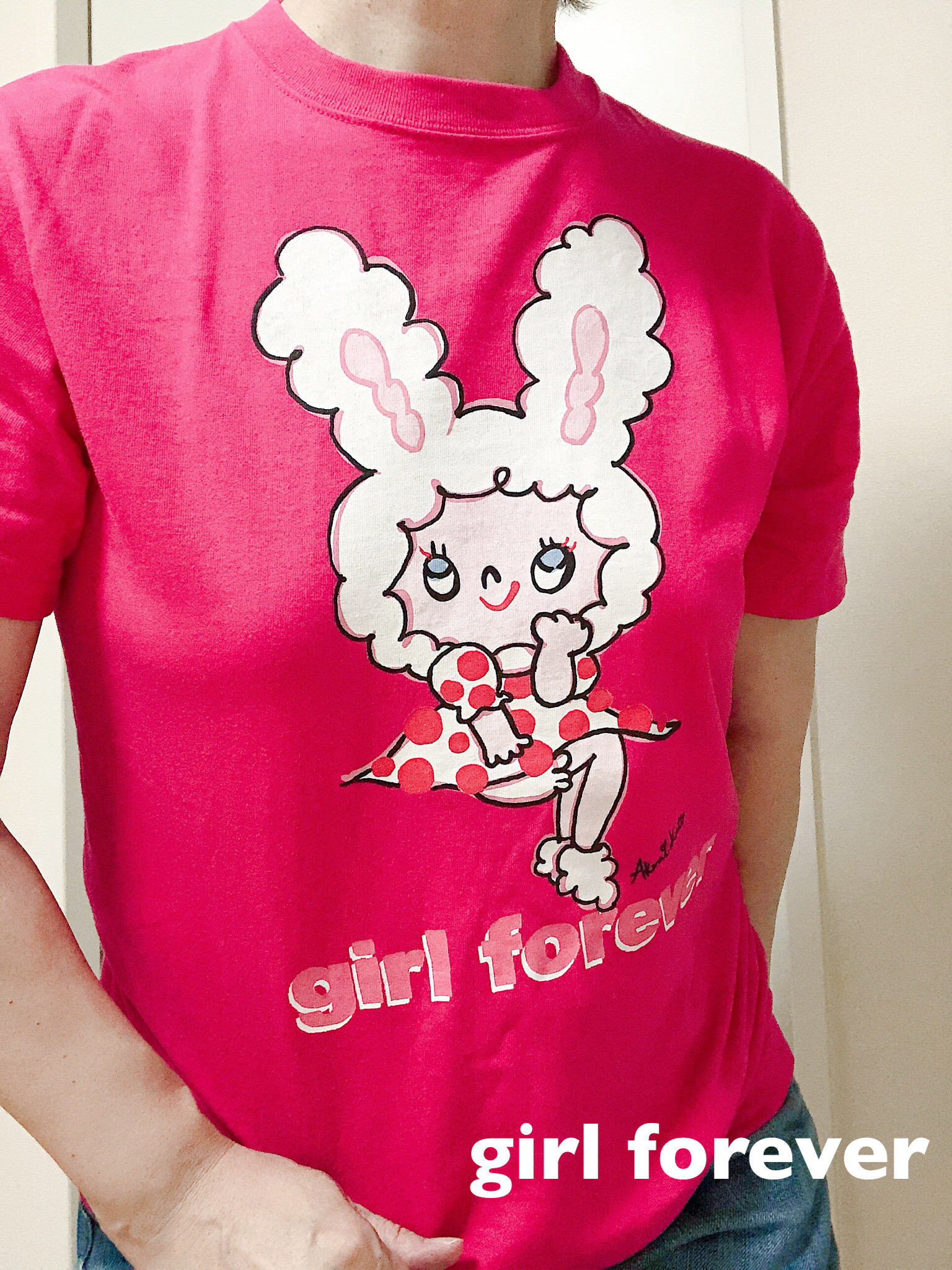 ラビットgirl（濃いピンク）/自分を表現するあなたへ。girlちゃんコットンTシャツ　）