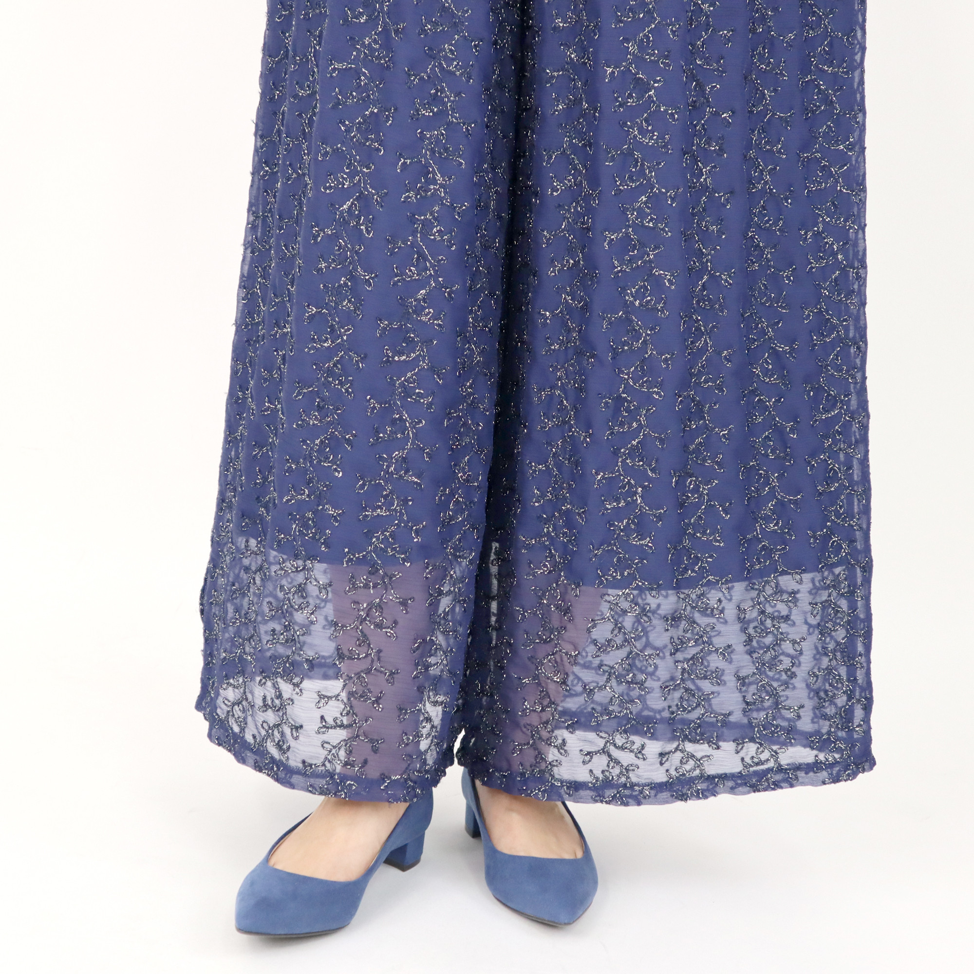 【丈変更可能】♡再入荷♡総刺繍シフォンワイドパンツ(ネイビー)